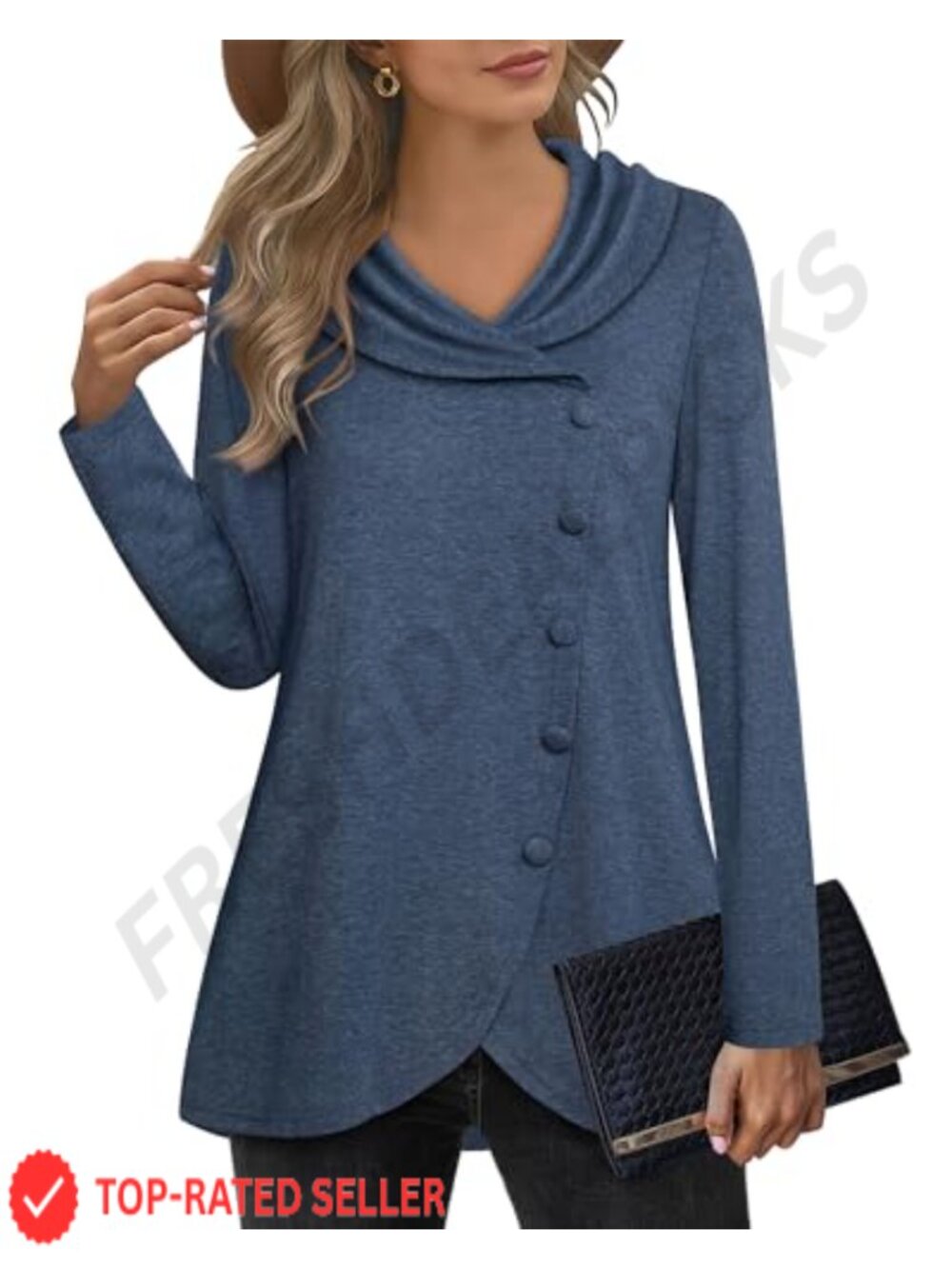 Womens Long Sleeve Button Side Tulip Hem Tunic Sweatshirt Pullover Top